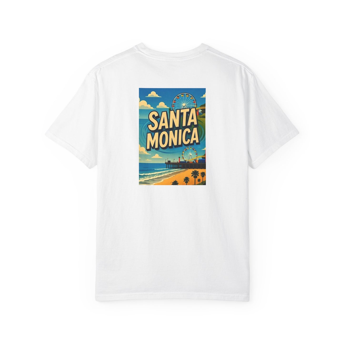 Santa Monica California Vintage Retro Back Printed Art Series Cotton Tee - Black Logo