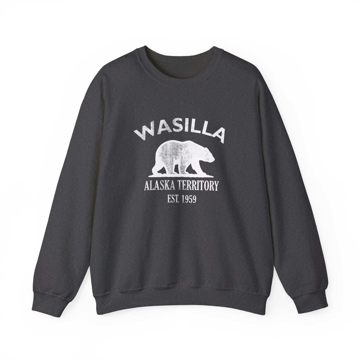 Wasilla Alaska Vintage Retro Unisex Heavy Crewneck Sweatshirt - White Logo