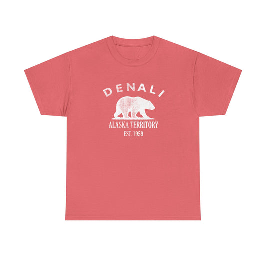 Denali Alaska Vintage Retro Unisex Heavy Cotton Tee - White Logo