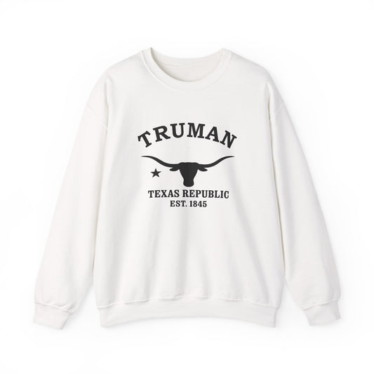 Truman Texas Vintage Retro Unisex Heavy Crewneck Sweatshirt - Black Logo
