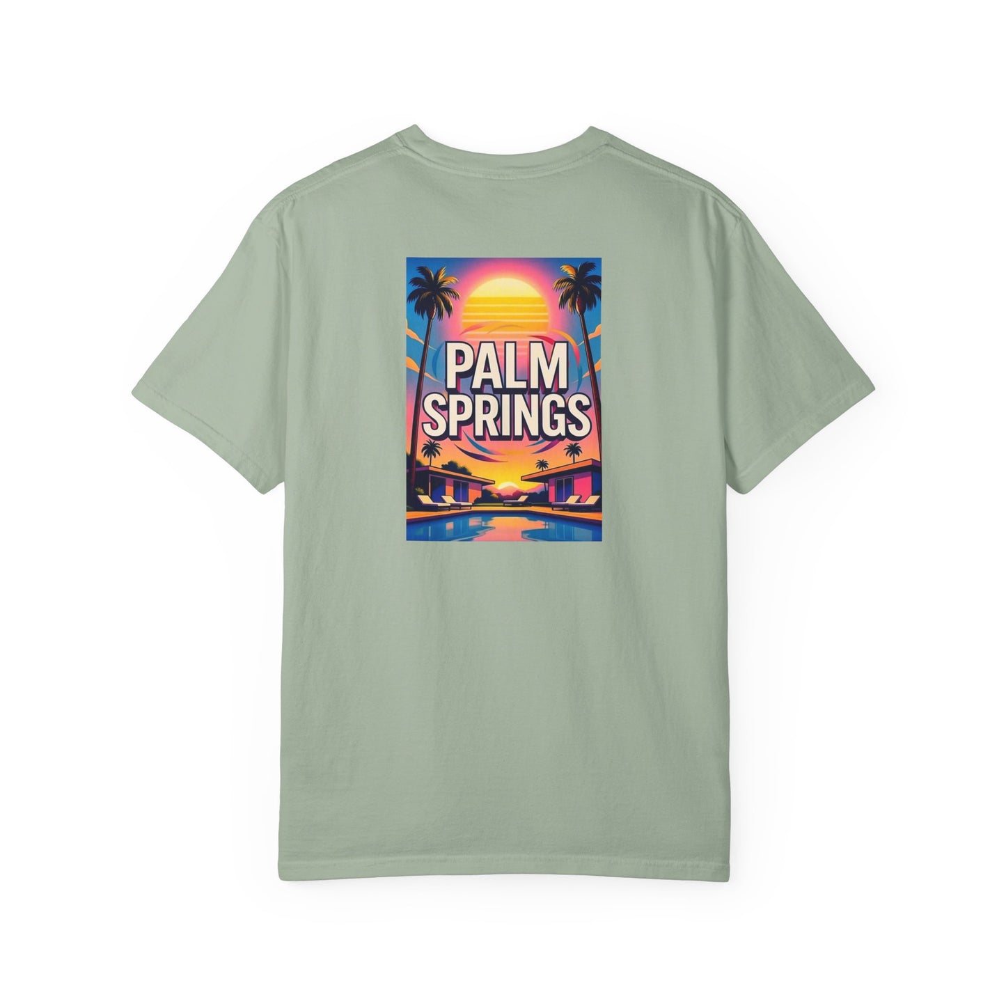 Palm Springs California Vintage Retro Back Printed Art Series Cotton Tee - Black Logo
