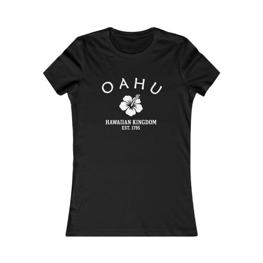 Oahu Hawaii Vintage Retro Womens Fitted Ringspun Cotton Tee - White Logo