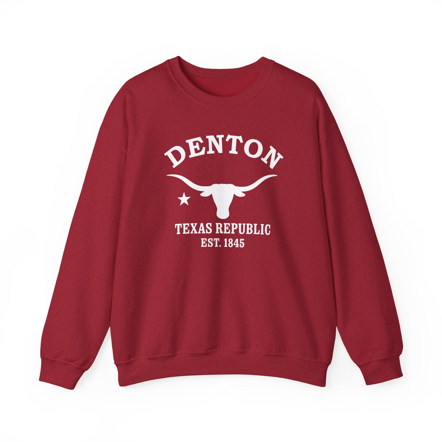 Denton Texas Vintage Retro Unisex Heavy Crewneck Sweatshirt - White Logo