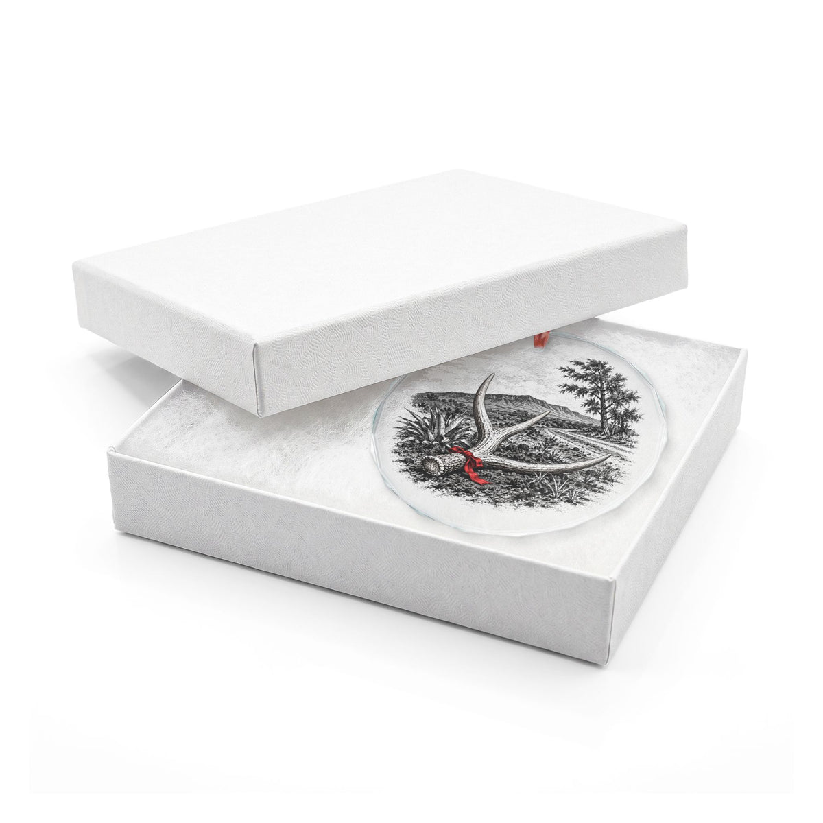 Lanai Hawaii Holiday Ornament, Axis Deer Antler, Crystal Glass Ornament in White Gift Box