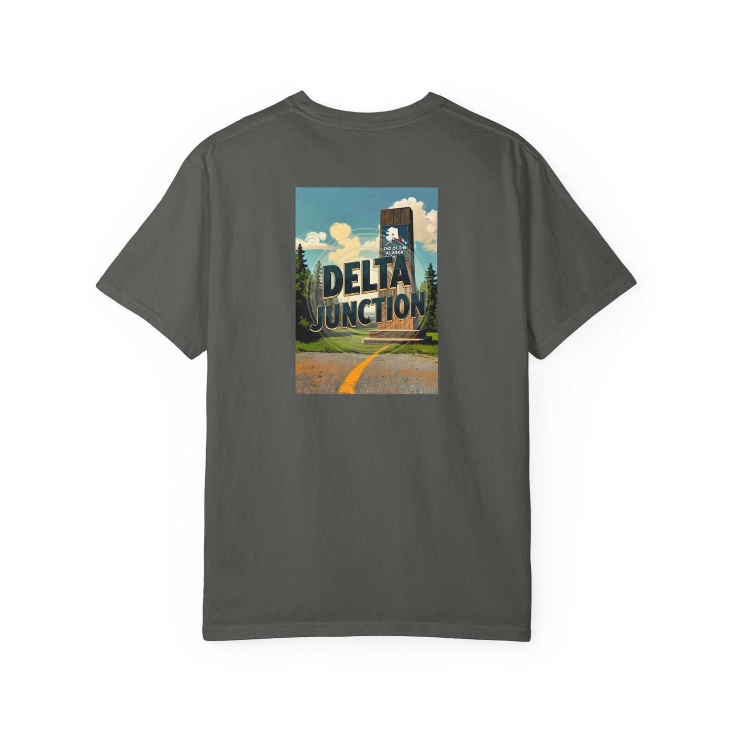 Delta Junction Alaska Vintage Retro Back Printed Art Series Cotton Tee - Black Logo