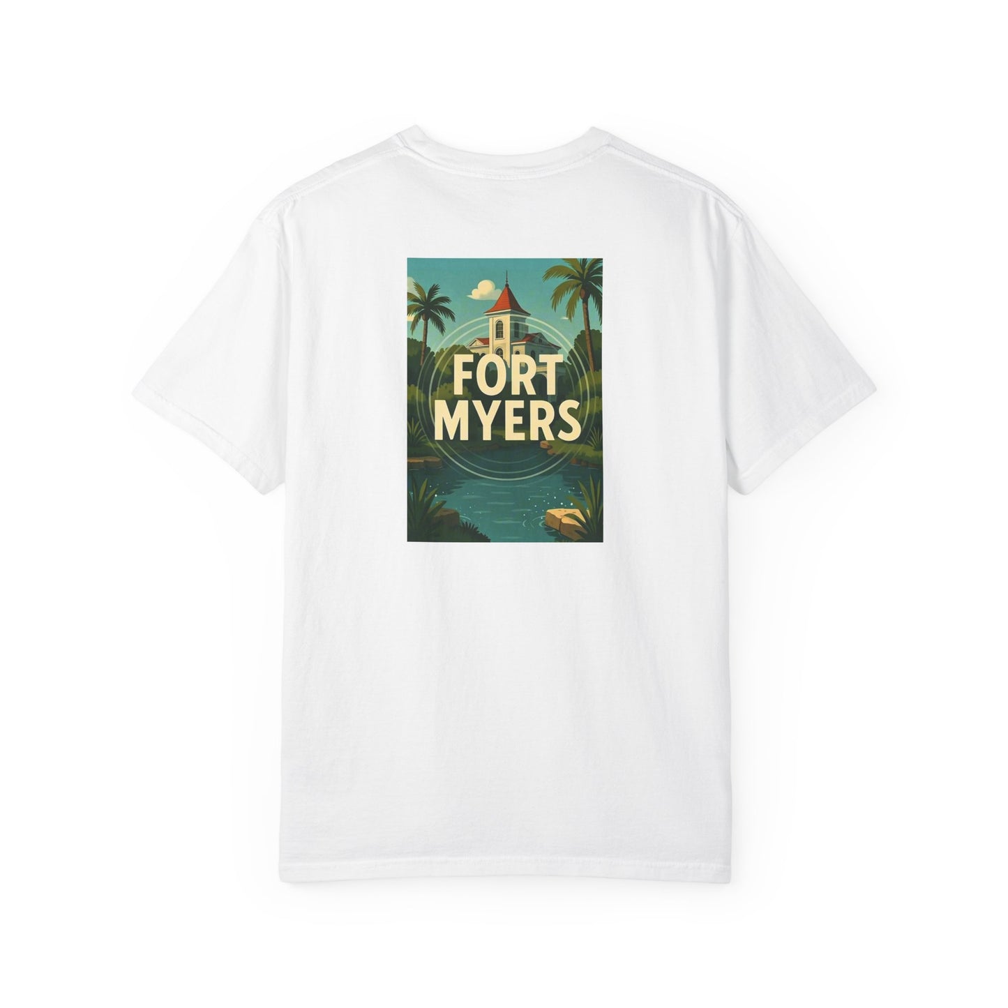 Fort Myers Florida Vintage Retro Back Printed Art Series Cotton Tee - Black Logo