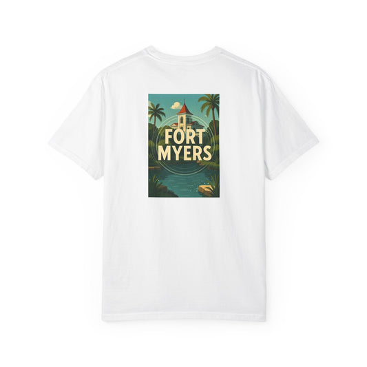 Fort Myers Florida Vintage Retro Back Printed Art Series Cotton Tee - Black Logo