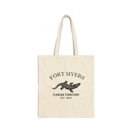 Fort Myers Florida Vintage Retro Cotton Canvas Tote Bag - Black Logo