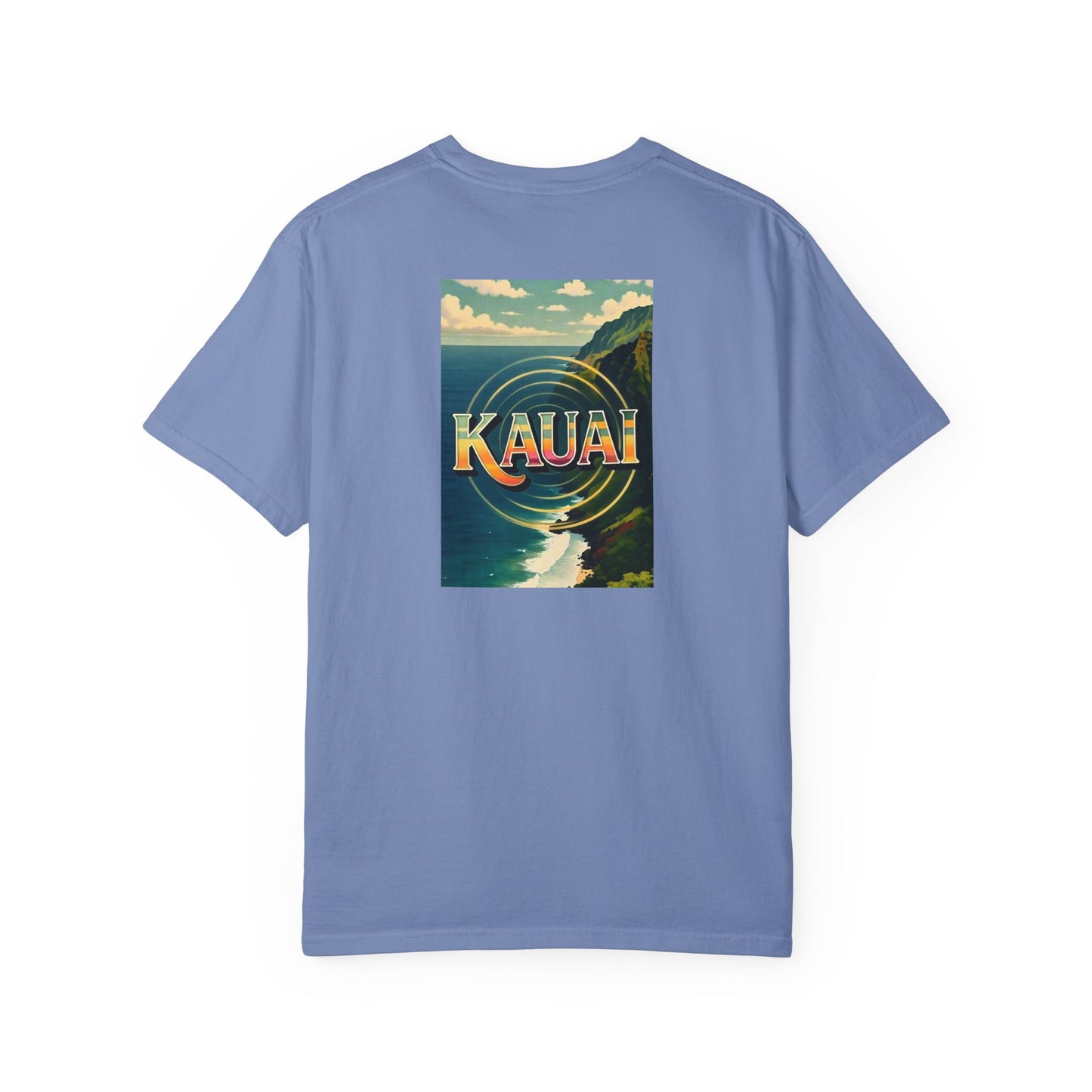 Kauai Hawaii Vintage Retro Back Printed Art Series Cotton Tee - Black Logo