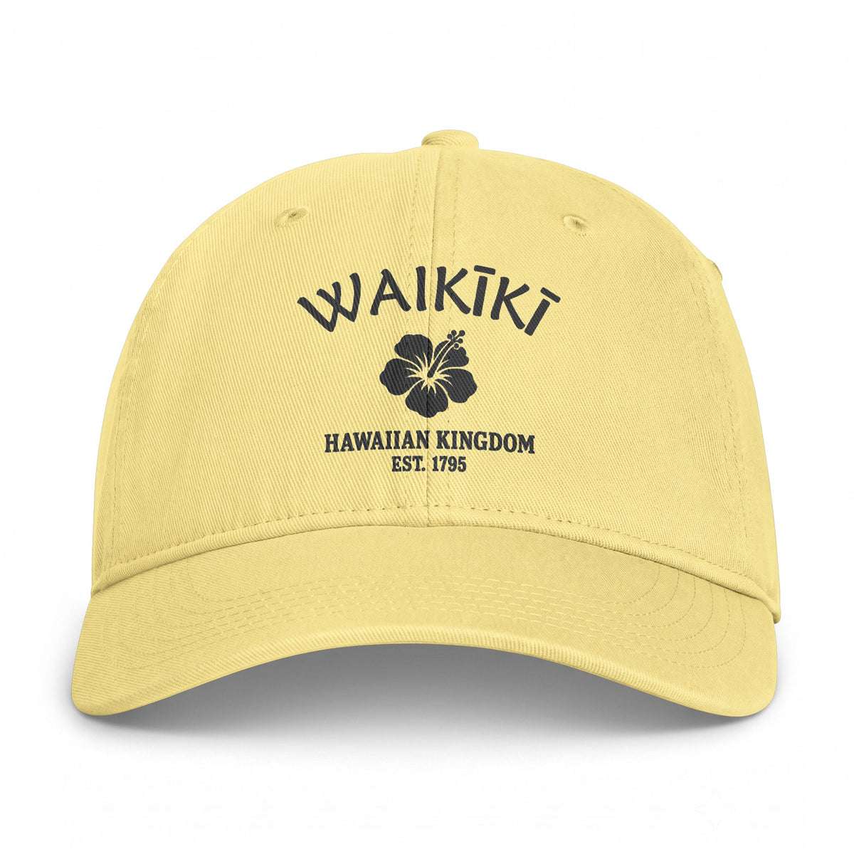 Waikiki Hawaii Retro Vintage Washed Cap in Butter, Charcoal Printed Town Logo