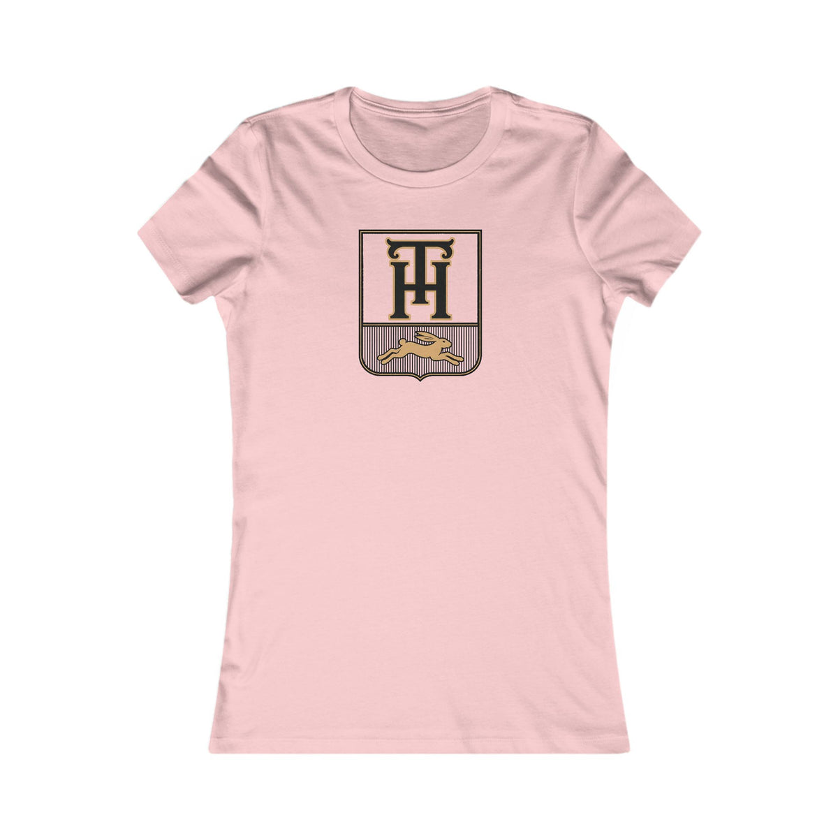 Pink Team Haas Women's Fitted Tee with the TH Family Crest, Ringspun Cotton