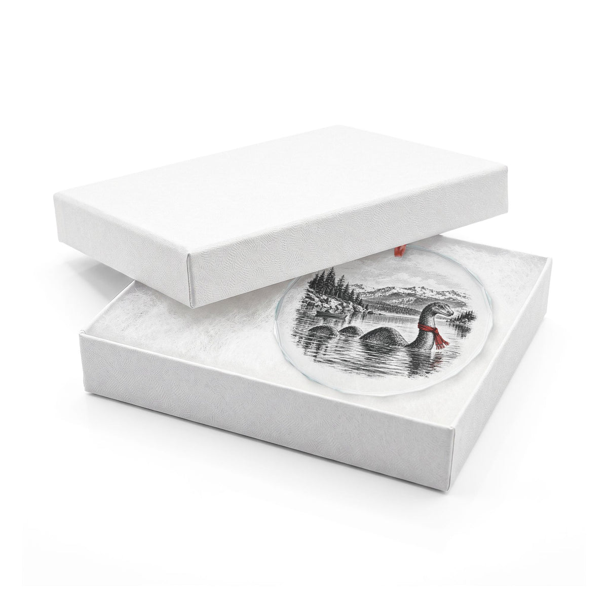 Lake Tahoe California Holiday Ornament, Tahoe Tessie, Crystal Glass Ornament in White Gift Box