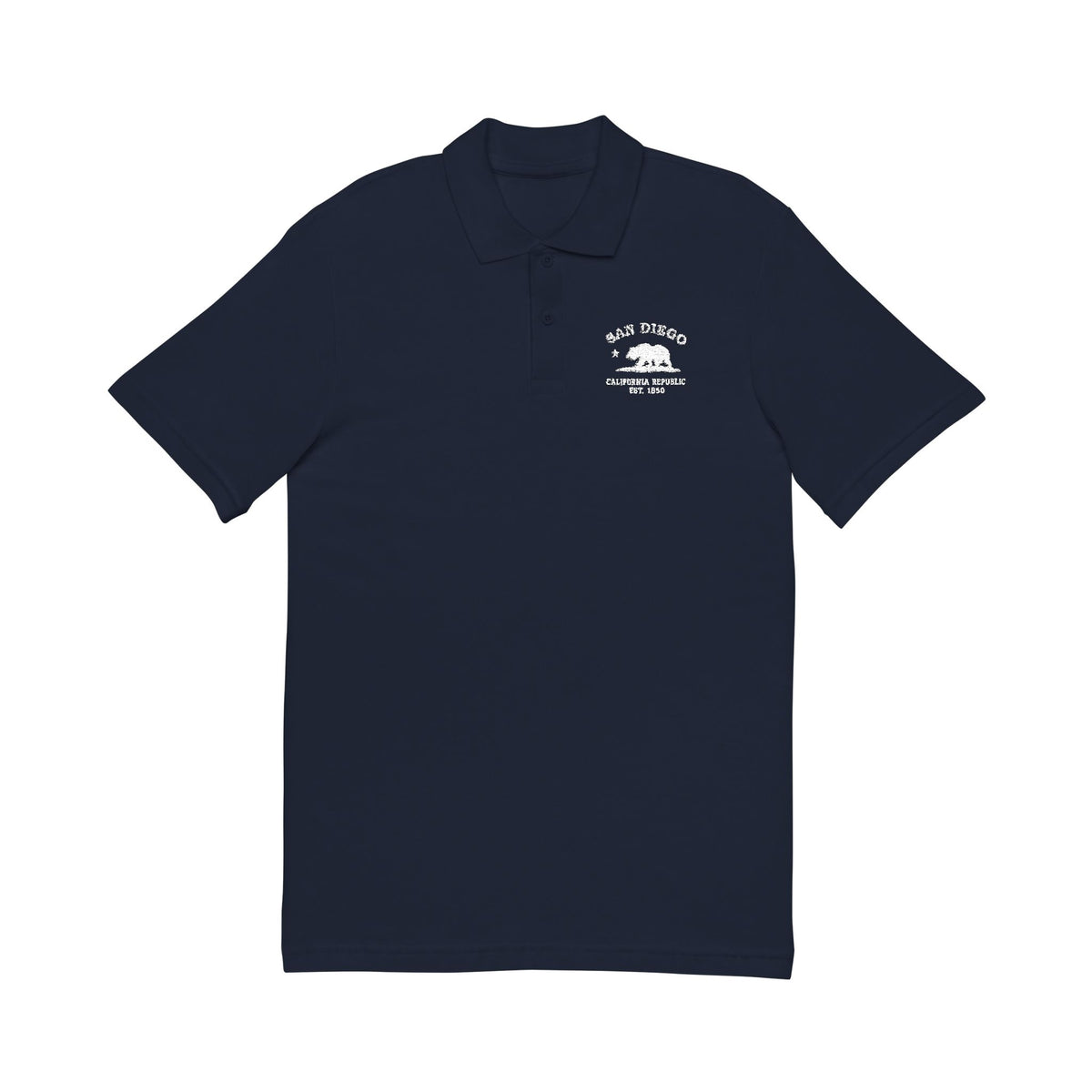 San Diego California Vintage Retro Unisex Embroidered Cotton Polo - White Logo