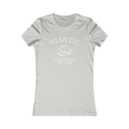 Niantic Connecticut Vintage Retro Womens Fitted Ringspun Cotton Tee - White Logo