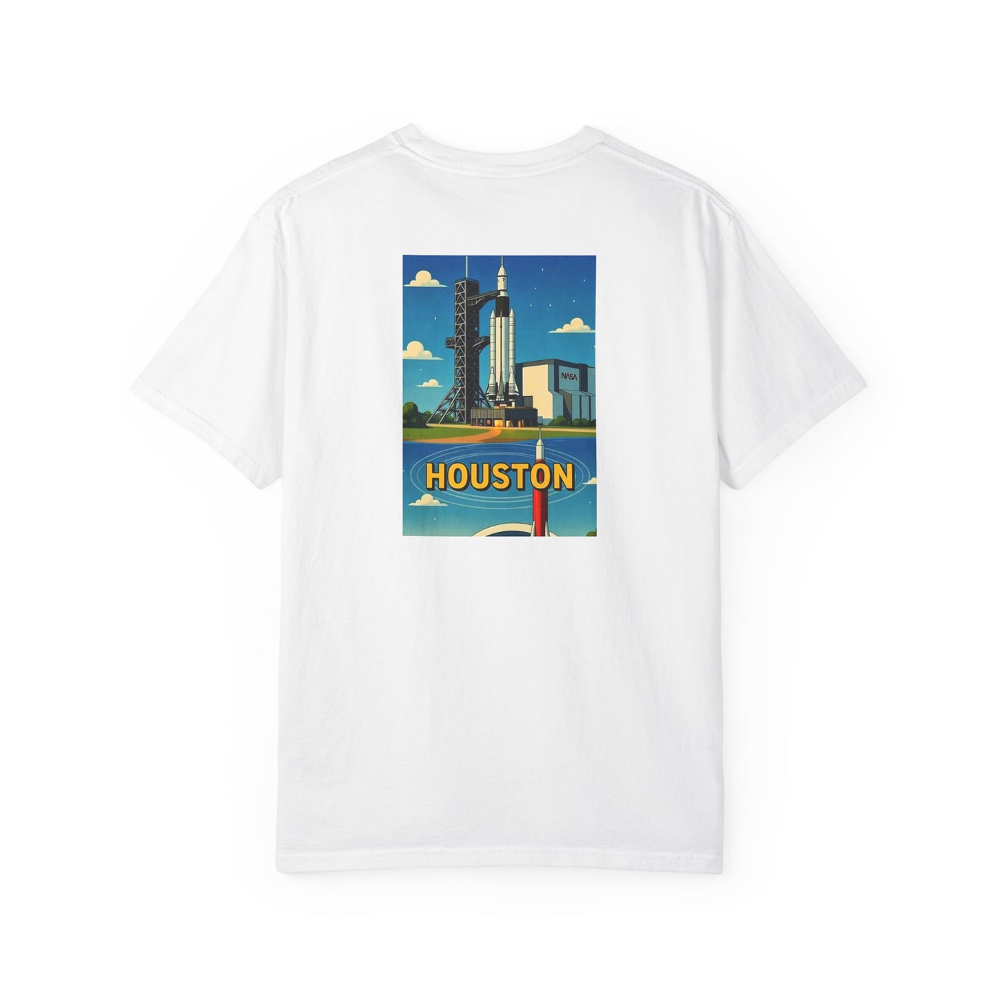 Houston Texas Vintage Retro Back Printed Art Series Cotton Tee - Black Logo