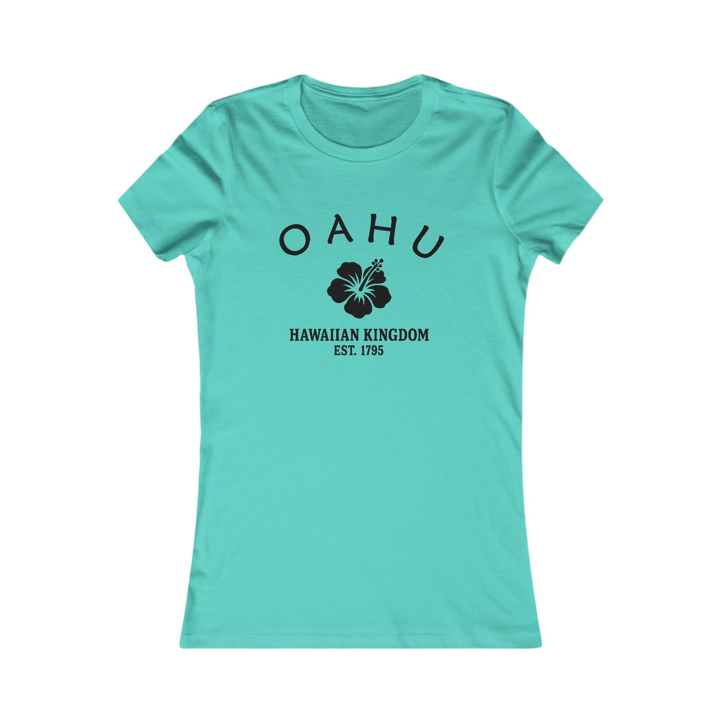 Oahu Hawaii Ringspun Cotten Fitted Vintage Retro Womens Tee - Black Logo