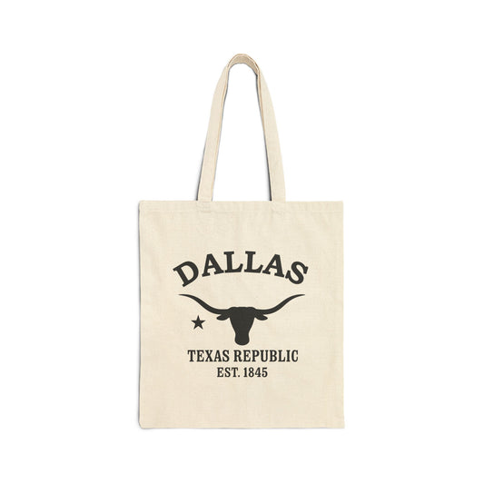 Dallas Texas Vintage Retro Cotton Canvas Tote Bag - Black Logo