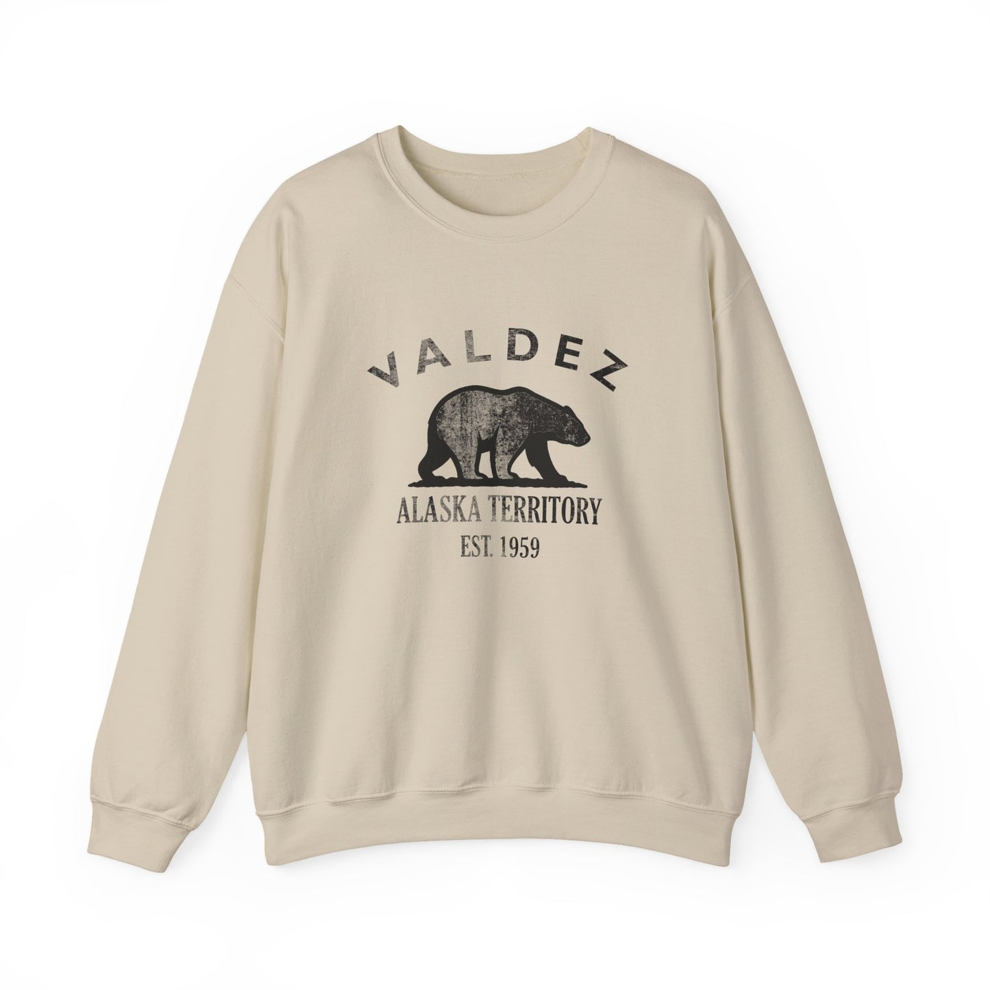 Valdez Alaska Vintage Retro Unisex Heavy Crewneck Sweatshirt - Black Logo