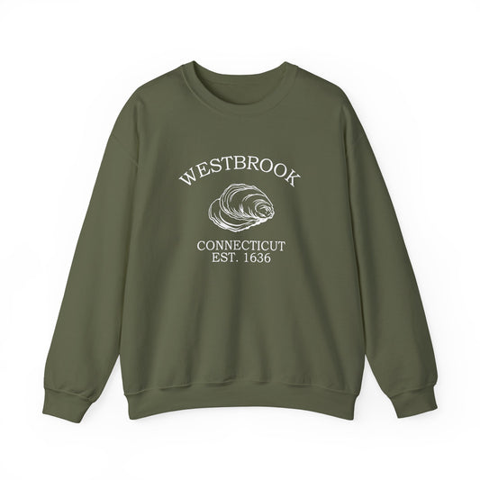Westbrook Connecticut Vintage Retro Unisex Heavy Crewneck Sweatshirt - White Logo