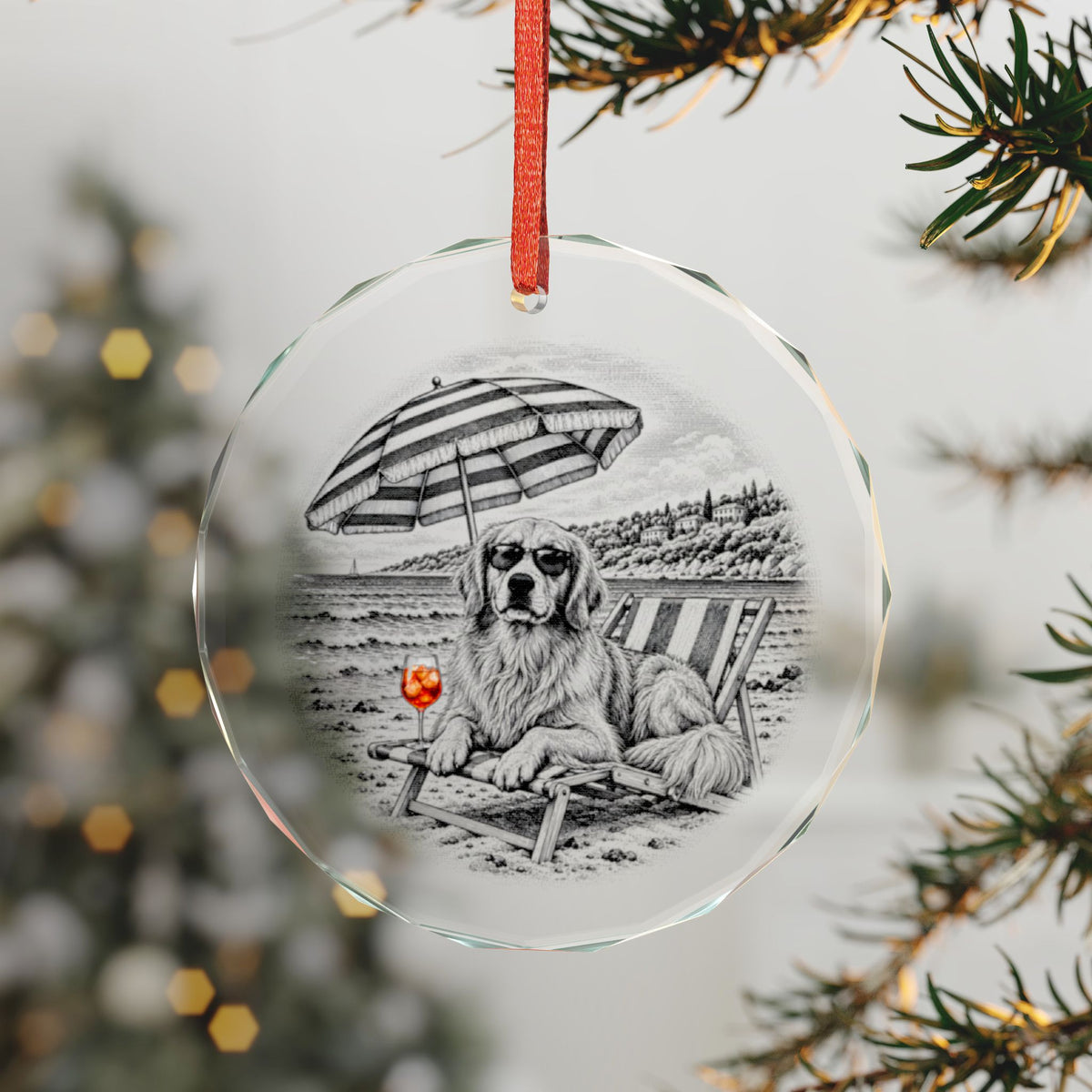 Golden Retriever Crystal Glass Holiday Ornament - Dogs of the South of France