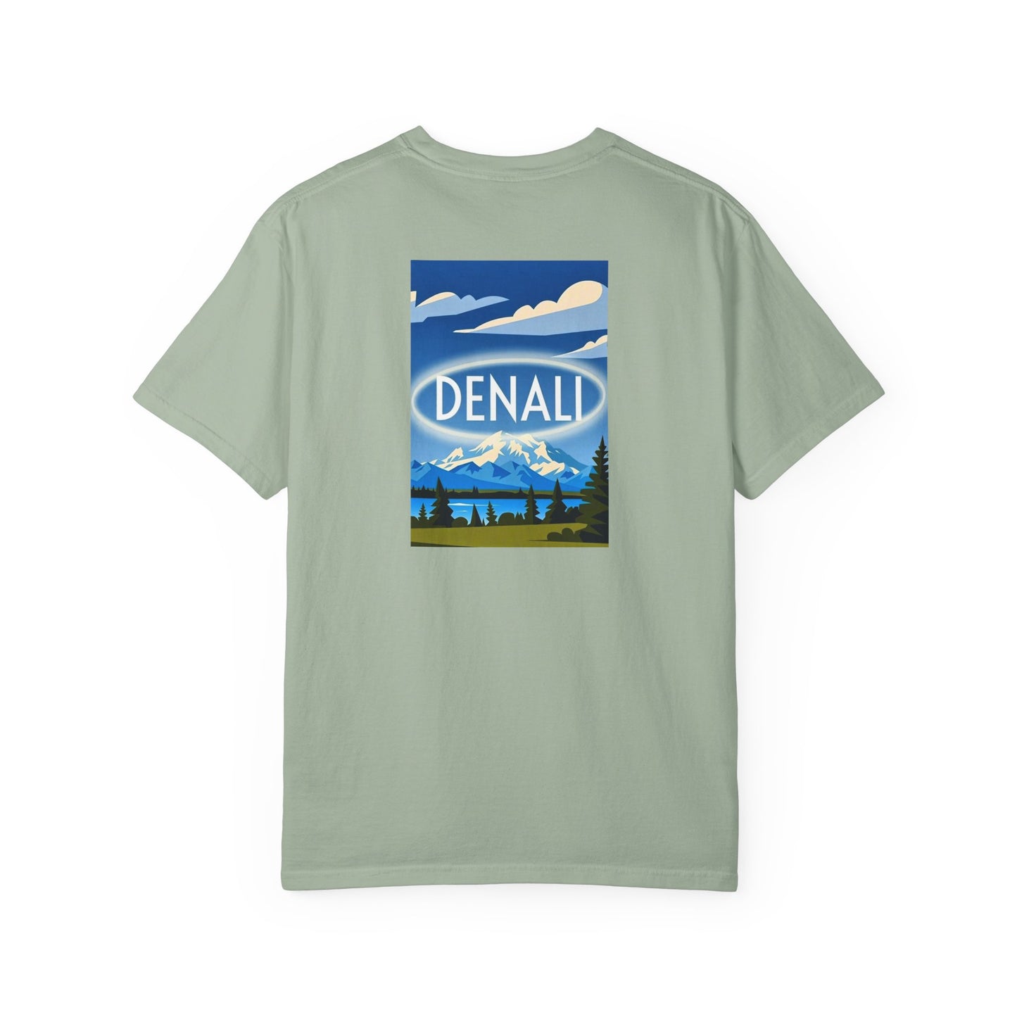 Denali Alaska Vintage Retro Back Printed Art Series Cotton Tee - Black Logo