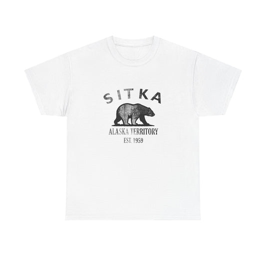 Sitka Alaska Vintage Retro Unisex Heavy Cotton Tee - Black Logo