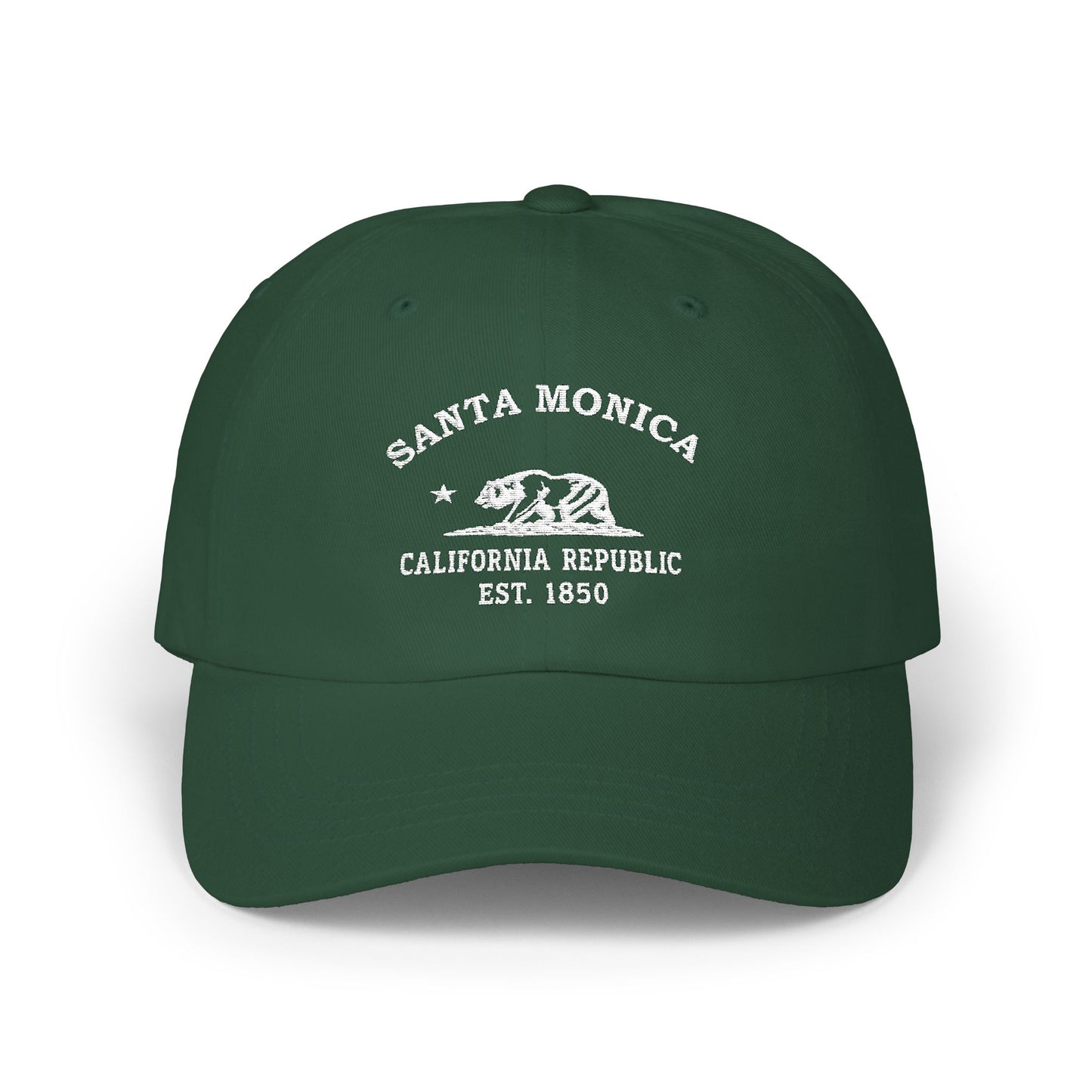 Santa Monica California Vintage Retro Embroidered Cotton Cap - White Logo