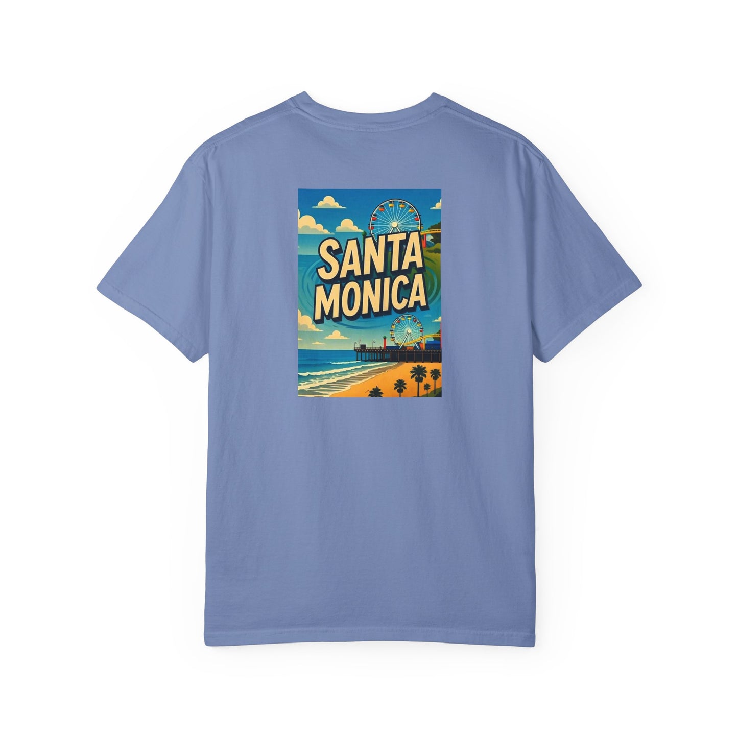 Santa Monica California Vintage Retro Back Printed Art Series Cotton Tee - Black Logo