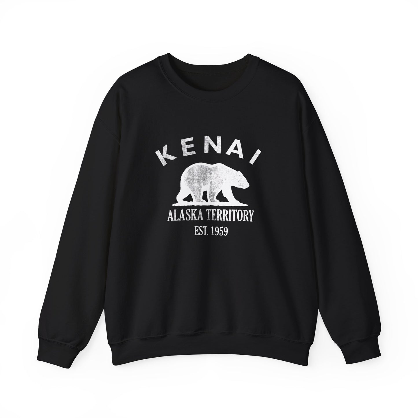 Kenai Alaska Vintage Retro Unisex Heavy Crewneck Sweatshirt - White Logo