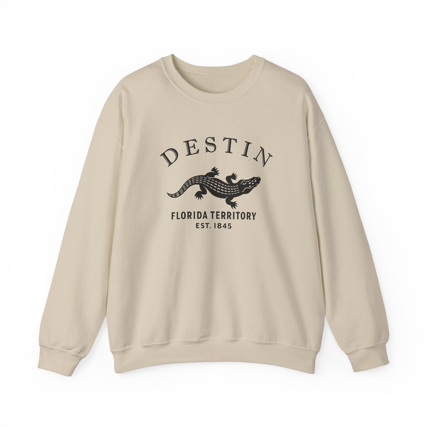 Destin Florida Vintage Retro Unisex Heavy Crewneck Sweatshirt - Black Logo