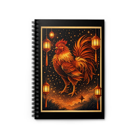 Zodiac Year of the Rooster (2017+) Vintage Retro Art Series Spiral Ruled Journal