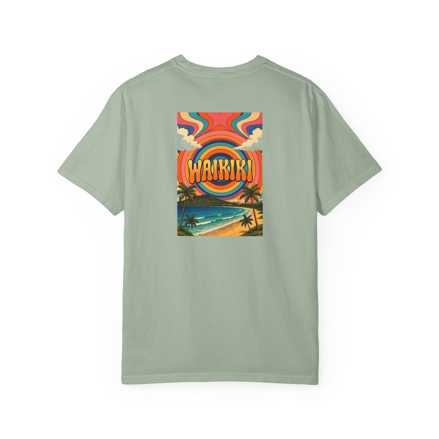 Waikiki Hawaii Vintage Retro Back Printed Art Series Cotton Tee - Black Logo