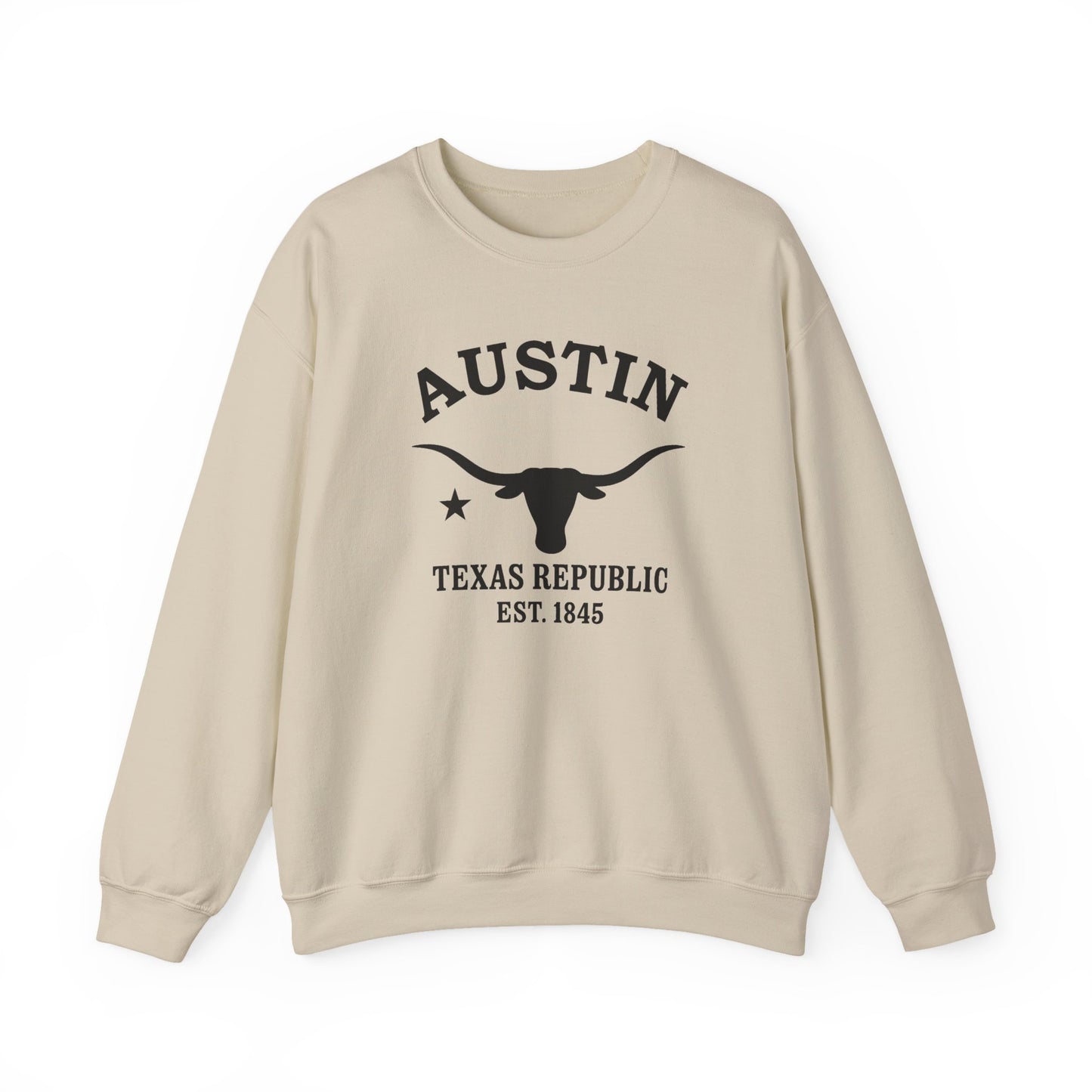 Austin Texas Vintage Retro Unisex Heavy Crewneck Sweatshirt - Black Logo