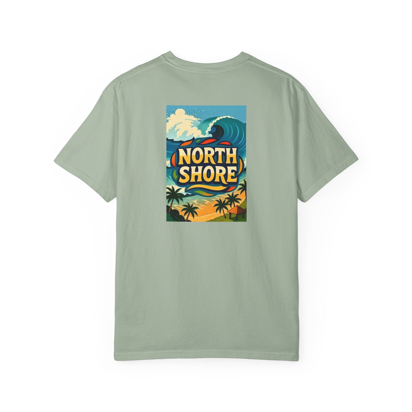 North Shore Hawaii Vintage Retro Back Printed Art Series Cotton Tee - Black Logo