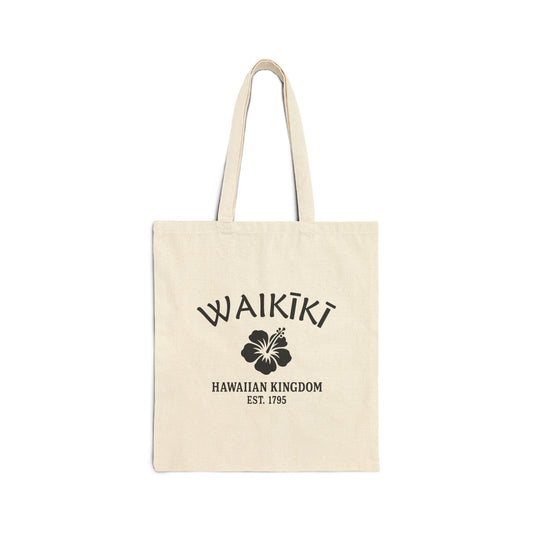 Waikiki Hawaii Vintage Retro Cotton Canvas Tote Bag - Black Logo