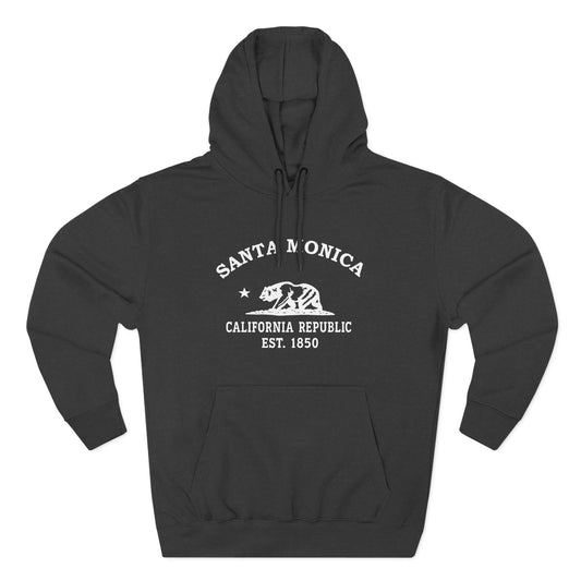 Santa Monica California Vintage Retro Unisex Heavy Cotton Hoodie - White Logo