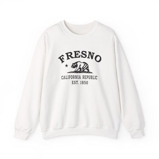 Fresno California Vintage Retro Unisex Heavy Crewneck Sweatshirt - Black Logo