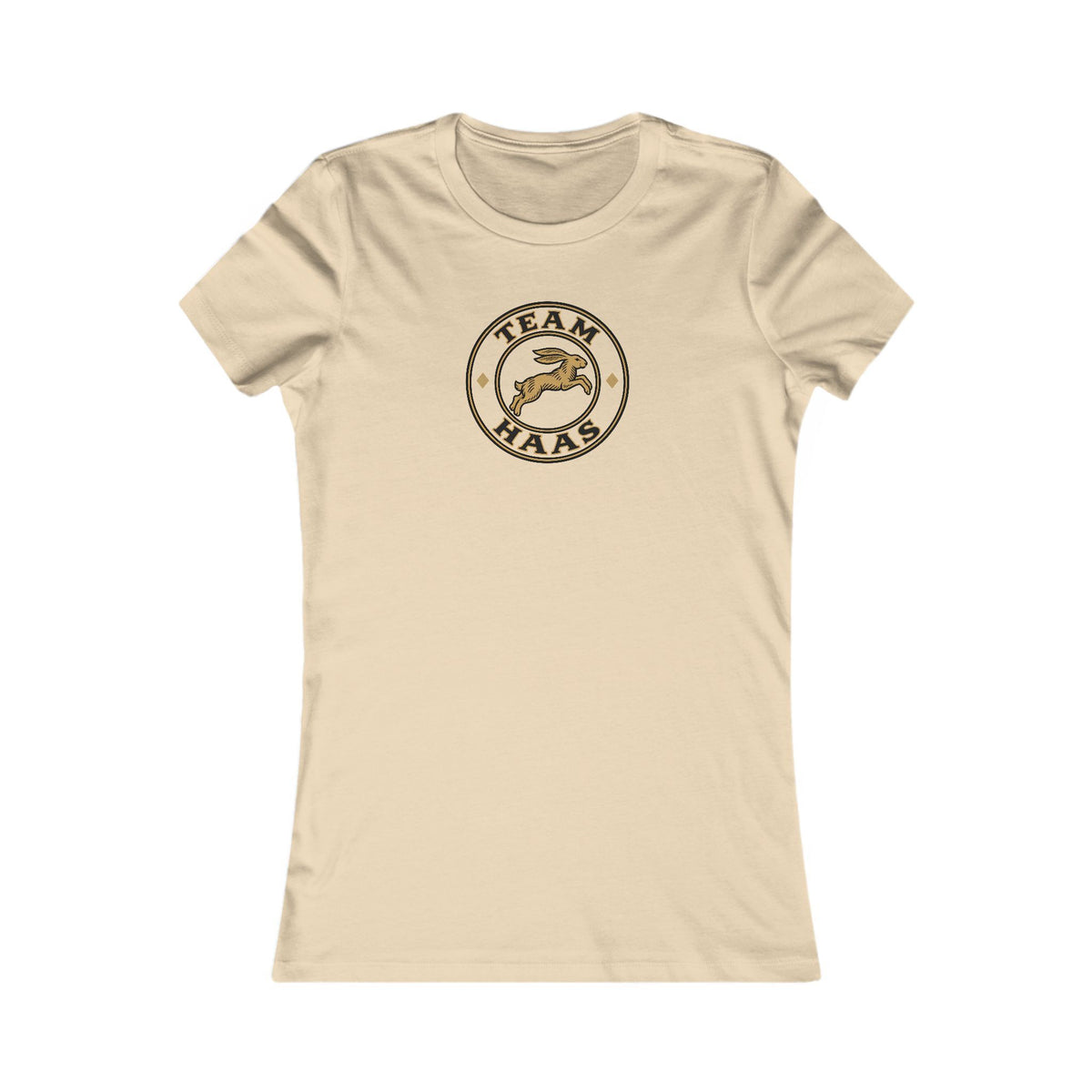 Soft Cream Team Haas Women's Fitted Tee with the Leaping Hare Badge, Ringspun Cotton
