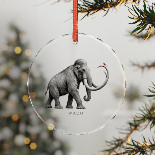 Waco, Texas Holiday Ornament — The Herd Still Lying Where It Fell — 3-inch faceted crystal glass ornament in white gift box