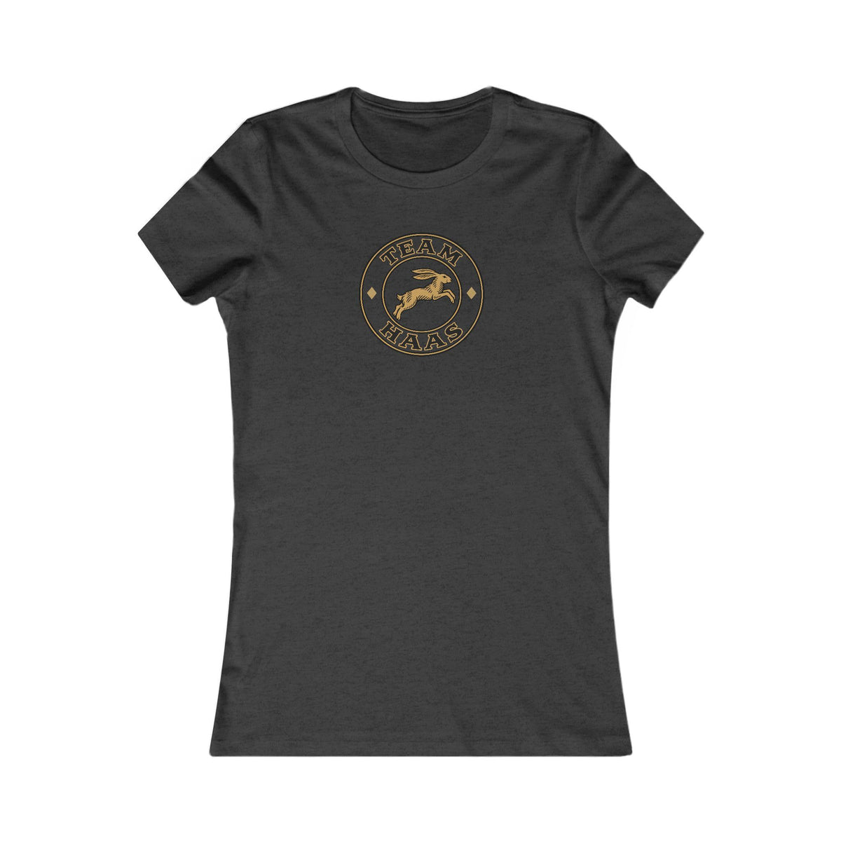 Dark Grey Heather Team Haas Women's Fitted Tee with the Leaping Hare Badge, Ringspun Cotton