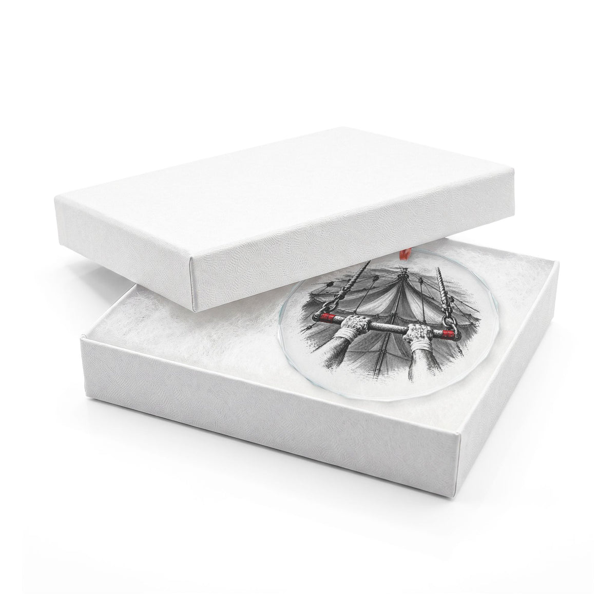Sarasota Florida Holiday Ornament, Circus Trapeze, Crystal Glass Ornament in White Gift Box