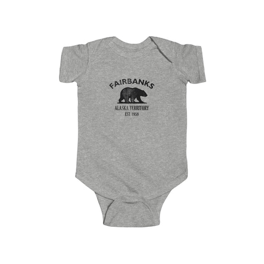 Fairbanks Alaska Vintage Retro Cotton Jersey Baby Bodysuit - Black Logo