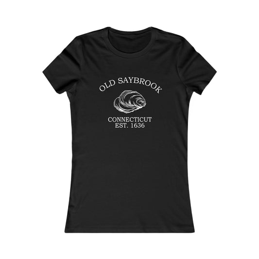 Old Saybrook Connecticut Vintage Retro Womens Fitted Ringspun Cotton Tee - White Logo