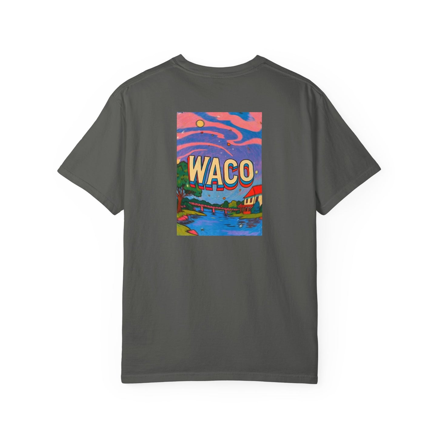 Waco Texas Vintage Retro Back Printed Art Series Cotton Tee - Black Logo