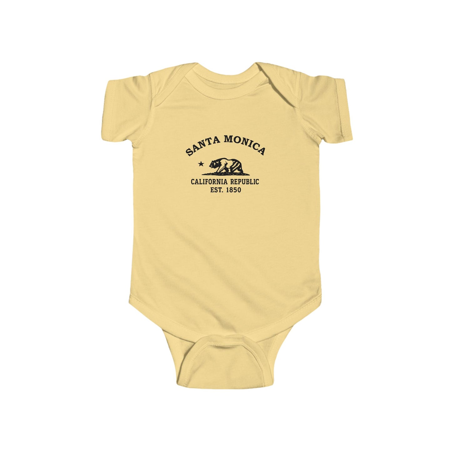 Santa Monica California Vintage Retro Cotton Jersey Baby Bodysuit - Black Logo