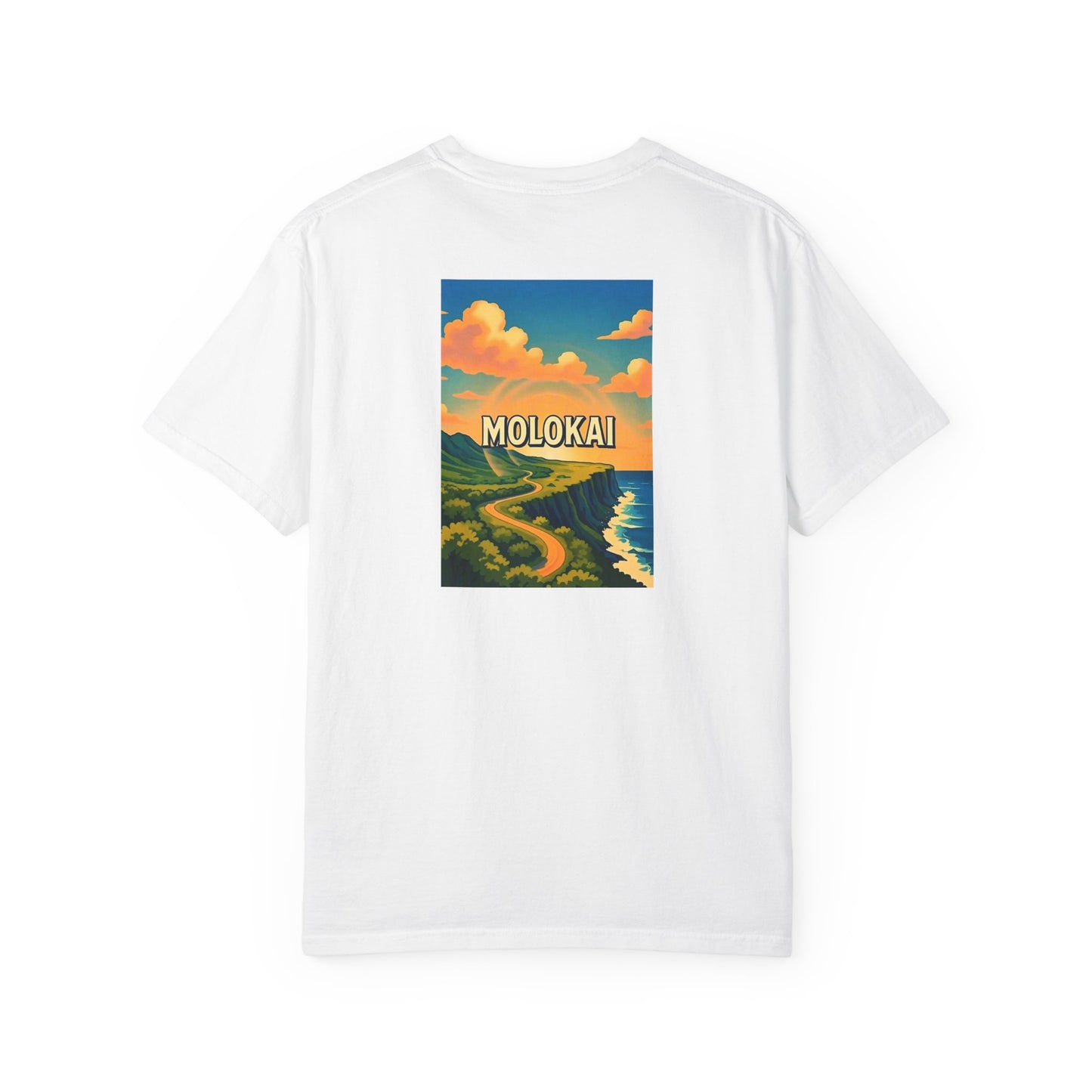 Molokai Hawaii Vintage Retro Back Printed Art Series Cotton Tee - Black Logo