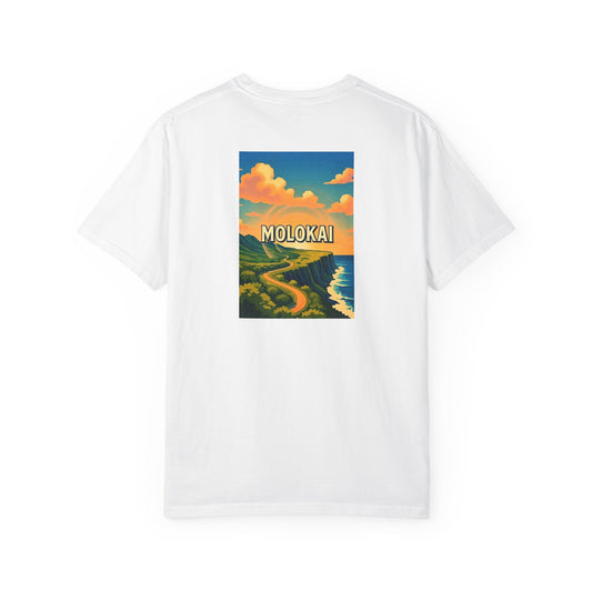 Molokai Hawaii Vintage Retro Back Printed Art Series Cotton Tee - Black Logo