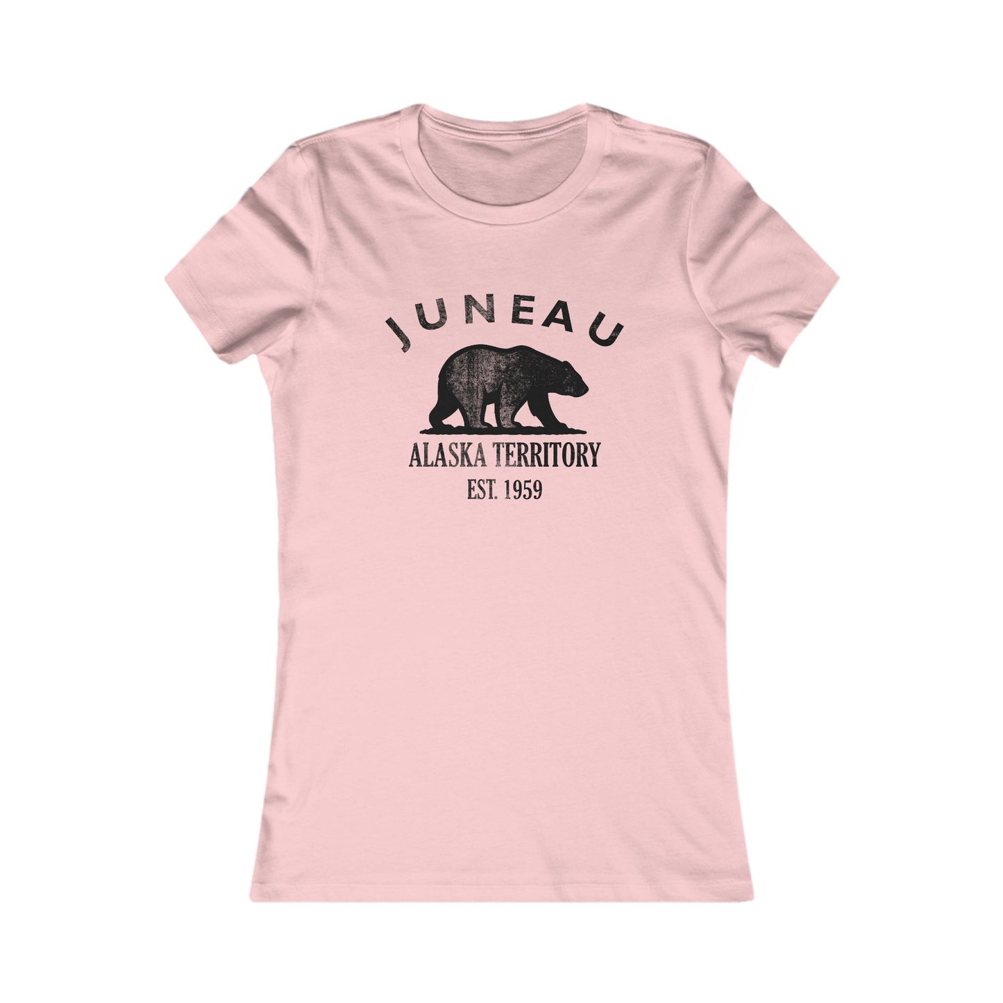 Juneau Alaska Ringspun Cotten Fitted Vintage Retro Womens Tee - Black Logo