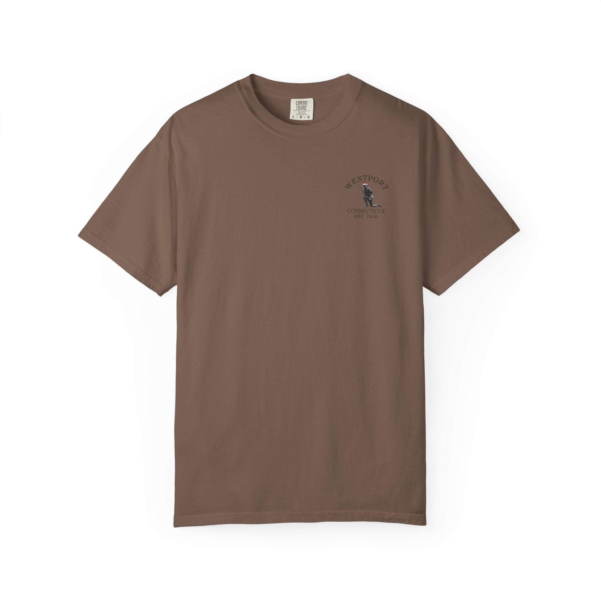 Rowayton Connecticut Vintage Retro Minuteman Holiday Cotton Tee - Black Logo - Pepper