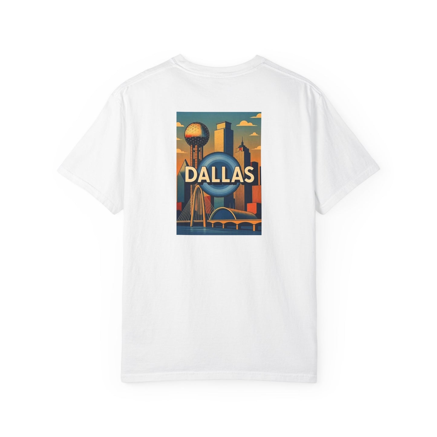 Dallas Texas Vintage Retro Back Printed Art Series Cotton Tee - Black Logo